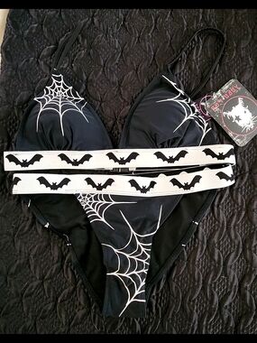 Black Bat Print Bikini Set by Iron Fist